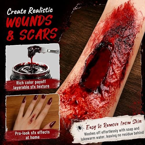 BOBISUKA Special Effects SFX Makeup Kit,Scar Wax & Fake Blood Gel & Spatula | Create Realistic Scars, Cuts, Burns & Wounds for for Halloween Cosplay Zombie Make Up, Non-toxic, Large Capacity thumbnail 4