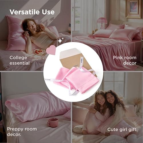 Bedsure Satin Pillowcases Queen Set of 2, Similar to Silk Pillow Cases Pink | Reduces Hair Frizz & Skin Friction, Decorative Covers, Room Decor, Gifts for Women Men, Envelope Closure, Cooling, 20" x 30" thumbnail 7