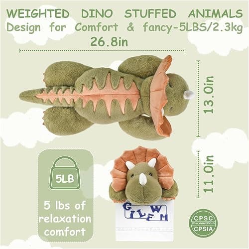 GILFWM Weighted Stuffed Animals Dinosaur - 26.8" Big Stuffed Animal Toy Pillow for Kids & Adults, 5 lbs Ultra-Soft Washable Weighted Dino Plush thumbnail 2