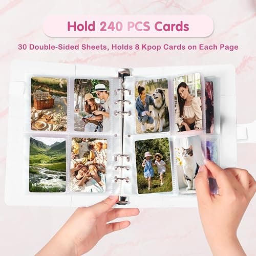 A5 Kpop Photocard Binder with 30 Pack 4-Pocket Card Pages, 6 Ring A5 Binder Card Collector Album with 240 Card Slots,PU Leather Binder Cover with Magnetic Buckle Closure for Organizing Trading Card thumbnail 4