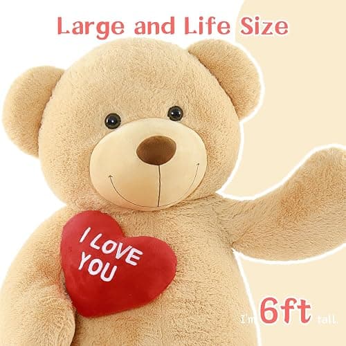 Tezituor 6ft Giant Teddy Bear with “I Love You” Red Heart, Jumbo Human Size Stuffed Animal Plush Toy, Romantic Gift for Girlfriend Wife Boyfriend, Birthday Anniversary Valentine’s Day Long Distance thumbnail 2