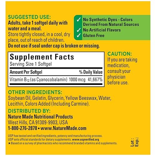 Nature Made Vitamin B12 1000 mcg, Dietary Supplement for Energy Metabolism Support, B12 Vitamins 1000 mcg, 150 Softgels, 150 Day Supply thumbnail 8