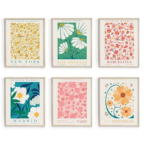 Habseligkeit Flower Market Posters for Room Decor Aesthetic, Danish Pastel Room Decor, Floral Wall Art Prints for Girs Dorm Aesthetic Decor Unframed, 11x14in, Set of 6 - Image 1
