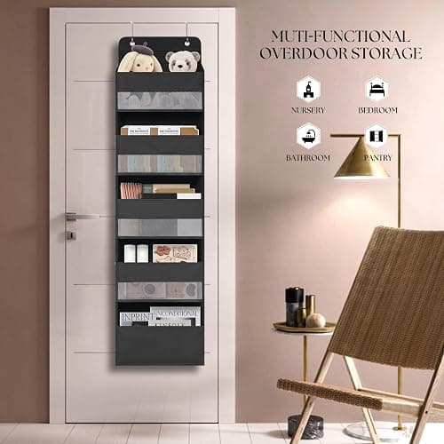 TYMENSH Over Door Organizer with 5 Large Pockets, Heavy Duty Hanging Organizer Storage, Closet Bathroom Nursery Bedroom Dorm, Toys Cosmetics Sundries and Baby Essentials, Black thumbnail 6