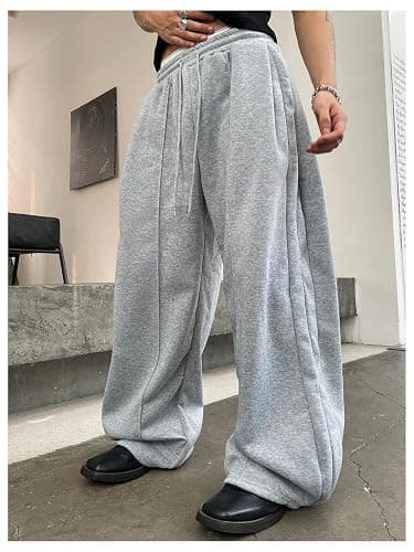 OYOANGLE Men's Baggy Sweatpants Drawstring Elastic Waist Loose Wide Leg Athletic Sweat Pants with Pockets thumbnail 3