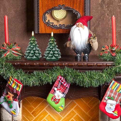 KunSwenn Christmas Tree Candles, 2 Pack Real Wax Christmas Tree Shaped Flameless Candles Battery Operated with 6H Timer, Green LED Flameless Candlesticks Imitate Snow Design for Christmas Winter Decor thumbnail 5