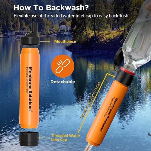 Membrane Solutions Straw Water Filter S1, NSF/ANSI 42&372&401 certificated, Survival Filtration Portable Gear, Emergency Preparedness, Supply for Drinking Hiking Camping Team Family Outing thumbnail 5