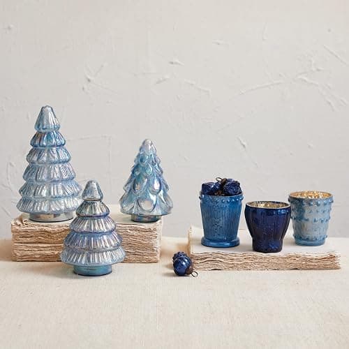 Creative Co-Op Round Embossed Glass Tree, Iridescent Blue thumbnail 3