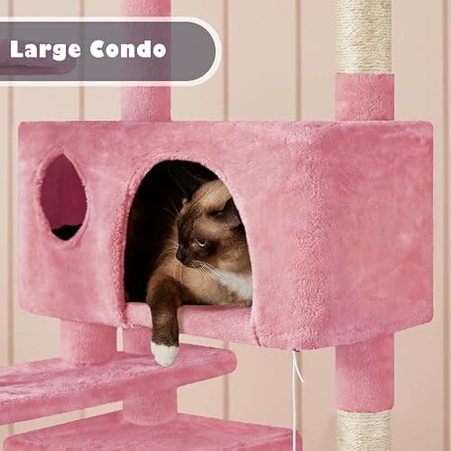 Yaheetech 54in Cat Tree Tower, Multi-Level Cat Tree for Indoor Cats with Scratching Posts, Dangling Balls Cat Play House, Pink thumbnail 5
