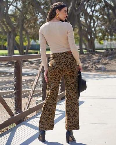 luvamia Wide Leg Jeans Woman Trendy High Waisted Leopard Cheetah Print Ankle Length Stretchy Denim Pants with Pockets thumbnail 3