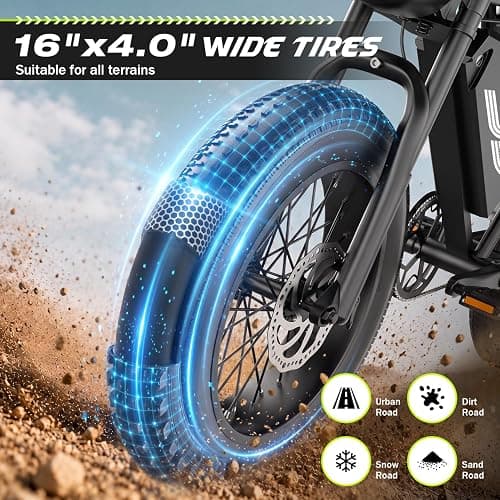 ASKGO Electric Bike for Adults, 2500W Peak Electric Dirt Bike, 28MPH 65Miles E Bike with 48V 20AH Removable Battery, 16"/20" Fat Tire All-Terrain Ebike with NFC Unlock thumbnail 7