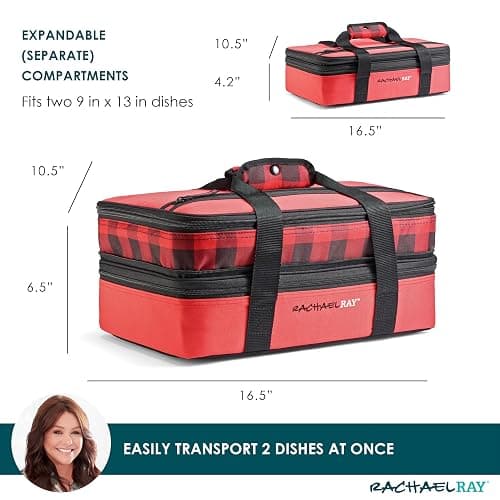 Rachael Ray Expandable Insulated Casserole Carrier for Hot or Cold Food, Thermal Lasagna Lugger Tote for Potluck, Parties, Picnic, and Cookouts, Fits 9" x 13" Baking Dish thumbnail 2
