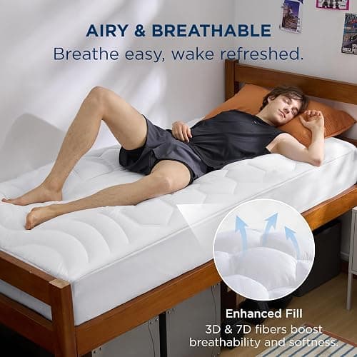 Bedsure Twin XL Mattress Pad - Soft Mattress Topper for College Dorm Room Essentials, Extra Long Twin Quilted Fitted Bed Cover Protector with 8-21 Inches Deep Pocket, Washable, White, 39x80 Inches thumbnail 3