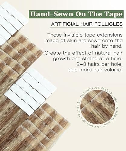 SURNEL Injected Tape in Hair Extensions Golden Brown to Caramel Blonde Seamless Tape in Real Human Hair Invisible Extensions 16Inch 20pcs/pack 35g(#102727,16) thumbnail 4