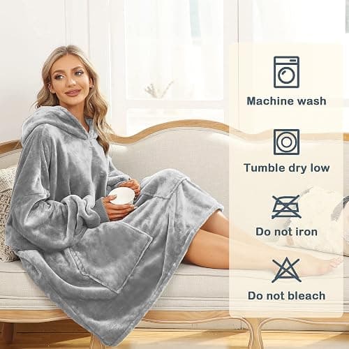 Kipswiza Blanket Hoodie - Wearable Blankets Oversized Cozy Flannel Sweatshirt Blanket as Gifts for Adult Women Men thumbnail 5