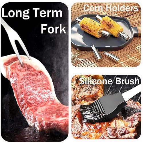 MUJUZE 19pcs Grill Set for Men,Woodgrain Grilling Accessories,Grill Utensils Set,Stainless Steel BBQ Tools for Outdoor,Camping,Backyard,Grilling Gifts for Christmas thumbnail 4