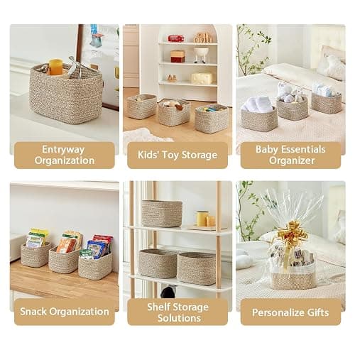 R RUNKA Small Cotton Rope Basket – Storage Bin for Organizing (10.6" x 6.7" x 6.7"), Bathroom Storage Basket for Shelf, Counter & Closet（Beige） thumbnail 5