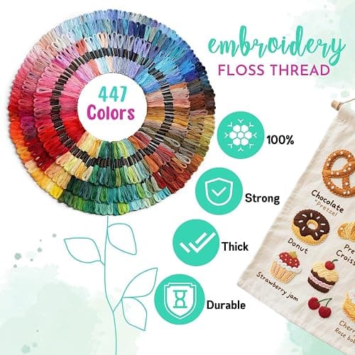 Athena’s Elements Embroidery Floss | Rainbow Thread for Embroidery, Cross Stitch Thread, Crafting Arts Embroidery Strings Bulk with Needles Plus White and Black Floss（447 Colors） thumbnail 5
