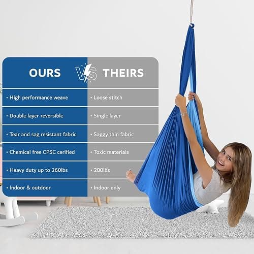 Bradoro Double Layer Reversible Sensory Swing| Outdoor and Indoor Swing For Kids and Adults Up to 260 lbs | Autism Cocoon Swing | Kids Sensory Swing thumbnail 4