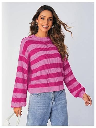 SOLY HUX Women's Color Block Striped Knit Tops Casual Long Sleeve Drop Shoulder Sweater Pullovers thumbnail 5