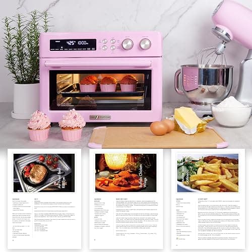 VAL CUCINA Retro Style Infrared Heating Air Fryer Toaster Oven, Extra Large Countertop Convection Oven 10-in-1 Combo, 6-Slice Toast, Enamel Baking Pan Easy Clean with Recipe Book, Classic Pink Color thumbnail 7