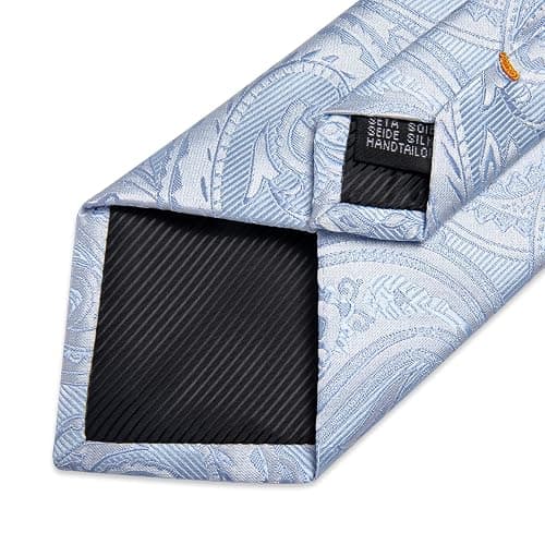DiBanGu Silk Floral Ties for Men Woven Paisley Necktie and Tie Clip Handkerchief Cufflinks Set for Party Wedding thumbnail 7