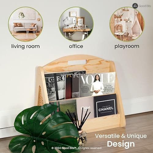 Double-Sided Montessori Bookshelf for Kids, Rattan Book Shelf for Playrooms, Nursery Book Shelves, Boho Bookcase thumbnail 3