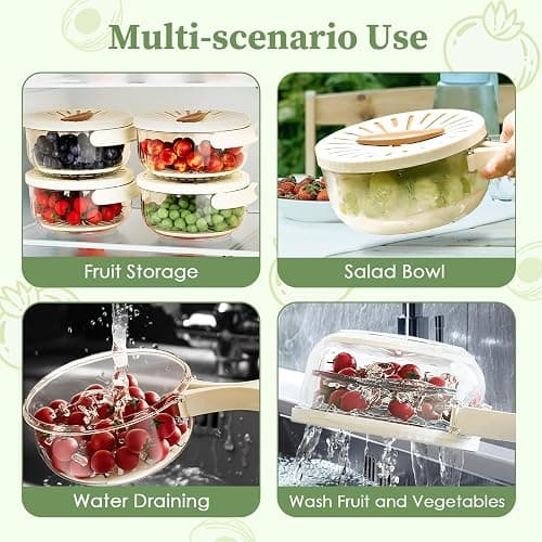 Bothyi Drain Basket Keeper Container Practical Fruit Colander Foldable Handle Food Storage Container Removable Basket for Strawberry, White thumbnail 3