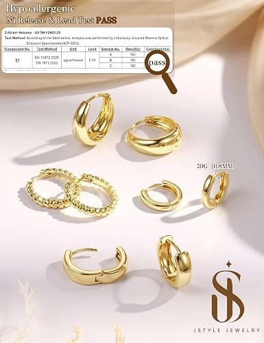 Jstyle Small Gold Hoop Earrings for Women Trendy 14K Gold Plated Huggie Earring Stacks Silver Hypoallergenic Huggie Earrings Set Dainty Chunky Cartilage Earring Sets for Multiple Piercing Jewelry Gift thumbnail 5