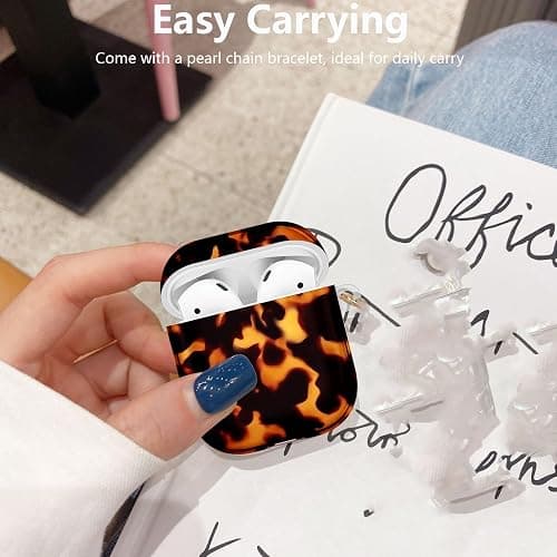 Case for Airpods 2/1 Gen,Shell Pattern Airpods 2nd/1st Generation Cover Protective Skin Girl Women with Keychain for Apple iPod 2nd/1st Gen - Tortoiseshell thumbnail 6
