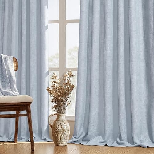 MIULEE Thick Linen Curtains 96 Inches Long Light Blue Semi Sheer for Farmhouse/Living Room/Bedroom, Linen Textured Light Filtering Window Privacy Drapes with Back Tab Rod Pocket, 42Wx96L, Set of 2 - Image 1