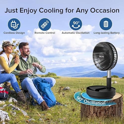 Belife X8 Portable Fan, 7200mAh Battery Powered Rechargeable, Oscillating USB Desk Floor Fan with Remote, Foldable Telescopic Fan for Home Bedroom Sleeping Office Camping Travel, 7.7" (Black) thumbnail 4