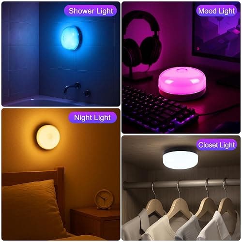 2-Pack Waterproof Shower Lights for Inside Shower, Rechargeable Shower Lamp | 15 RGBW Color Mood Lighting with Remote Dimmable&Timer, LED Wireless Magnetic Ceiling/Wall Light for Bathroom Bathtub Closet thumbnail 7