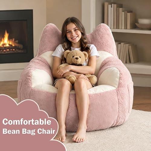 Bean Bag Chair for Teen Adults, Memory Foam Fluffy Cat Bean Bag for Personal Apartment, Bedroom and Living Room Accent Floor Chair Sofa for Comfy Relaxing Reading（Pink） thumbnail 5