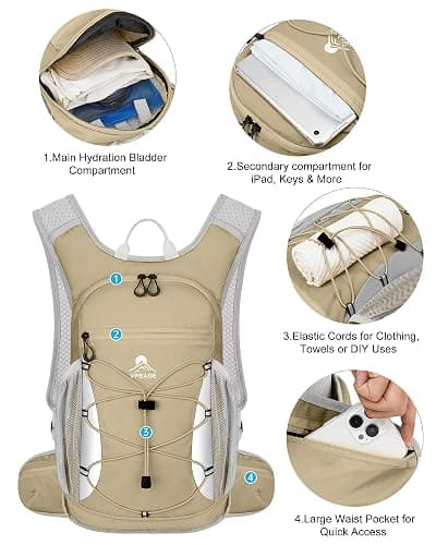 Hydration Backpack with 2L Water Bladder - Lightweight 15L Daypack with Phone-Sized Hip Belt Pockets, Anti-Chafe Cotton Edging & No-Bounce Straps - Small Water Backpack for Hiking, Running, Skiing thumbnail 3