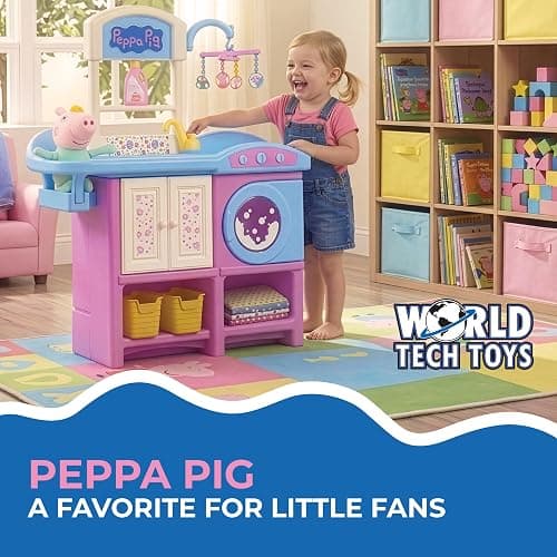 World Tech Toys Peppa Pig Baby Evie Playset – 8" Plush, Pink Nursery Station, High Chair, Play Washing Machine - Role-Play Playset - Ages 3+ thumbnail 3