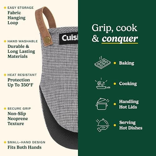 Cuisinart Heritage Mini Oven Mitts – 5.5” x 7” Heat-Resistant Kitchen Mitts for Oven with Non-Slip Neoprene Palm, Cotton Filling, and Faux Leather Loop – Durable Oven Mitt Set for Cooking & Baking thumbnail 5