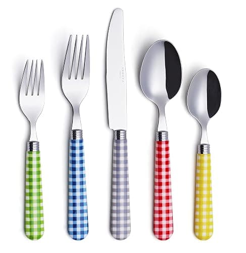 ANNOVA Silverware Set 20 Pcs Stainless Steel Cutlerty Color Handle Flatware -4xDinner Knife;4xDinner Fork;4xSalad Fork;4xDinner Spoon;4xDessert Spoon (Mix Color/Gingham Checkered Pattern) - Large - Mix 02 - Image 1