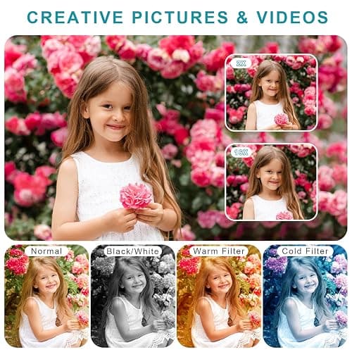 Digital Camera, Camera for Kids, UHD 4K 48MP Point and Shoot Digital Cameras with 64GB SD Card and 16X Digital Zoom Anti Shake, Compact Portable Small Gift for Boys Girls Students, Black thumbnail 4