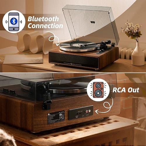 1 by ONE High Fidelity Belt Drive Turntable with Built-in Speakers, Vinyl Record Player with Magnetic Cartridge, Bluetooth Playback and Aux-in Functionality, Auto Off thumbnail 4
