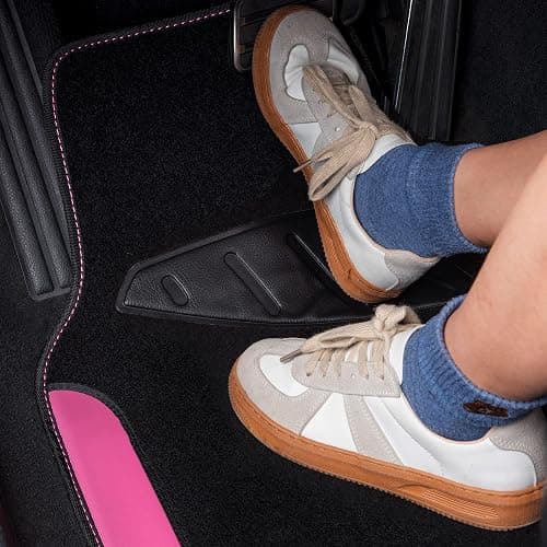 CAR PASS Rainbow Waterproof Universal Fit Faux Leather Car Carpet- Anti-Slip Nibbed Backing Floor Mats for SUV, Vans,Sedans,Trucks, Automotive Set of 4 for Women&Cute Girly (Black with Pink) thumbnail 4