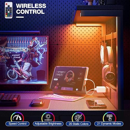 Grandder Gaming Desk 47 Inch with Power Outlet and LED Light, Computer Desk with Reversible Shelves and Storage Drawer, Pc Small Desk for Home Office Table with Bag, Carbon Fiber Black thumbnail 6