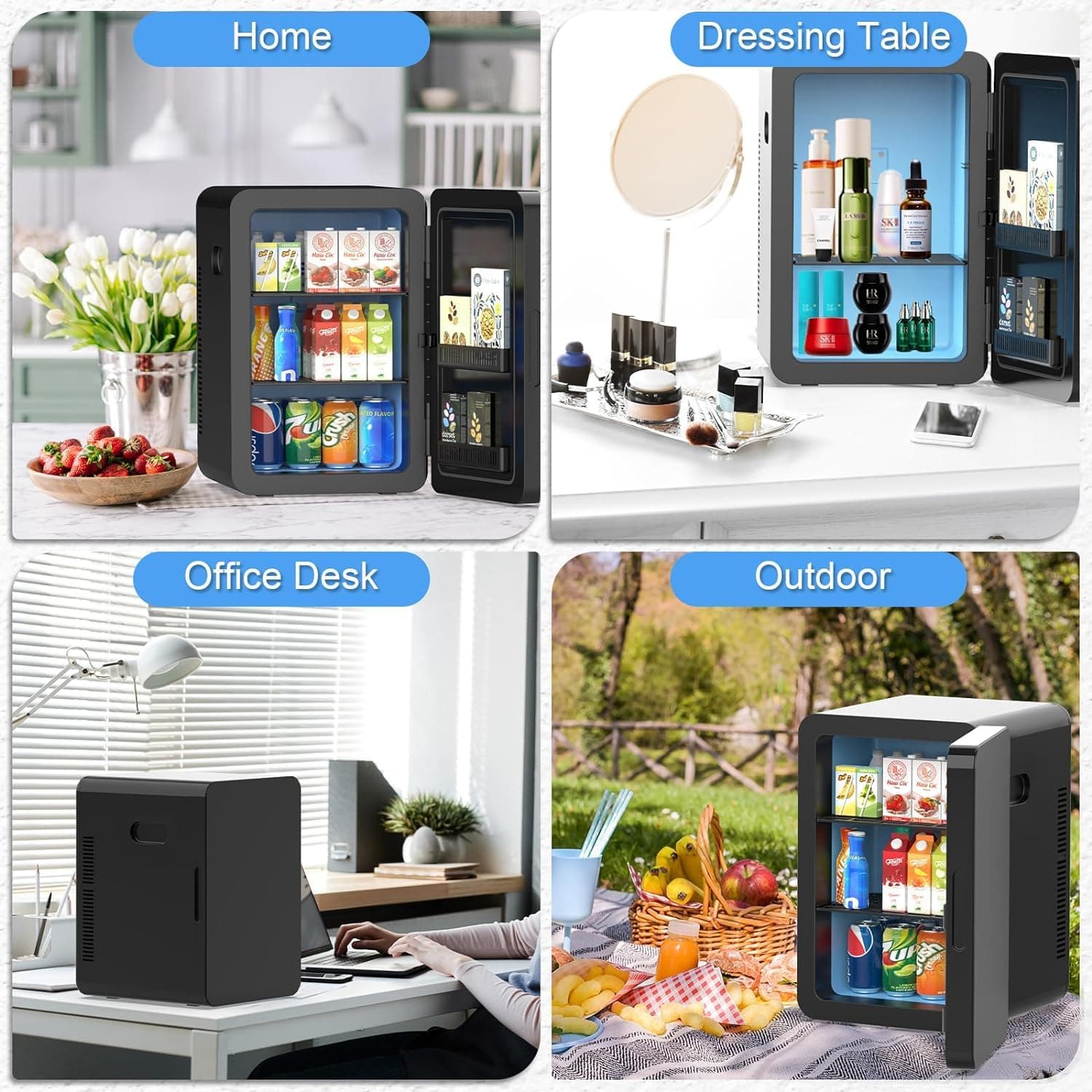 Personal Mini Fridge Cooler, 22L Portable Small Fridge Cooler and Warmer for Car Office Desk & Dorm Food Beverage Skincare Makeup, Black thumbnail 6
