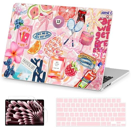 AKIT Compatible with MacBook Air 15 Inch Case 2026 2025-2023 M5 M4 M3 M2 A3448 A3241 A3114 A2941, Unique Pattern Hard Shell Laptop Case+Keyboard Cover+Screen Protector for MacBook Air 15 Inch, SumPink - Image 1
