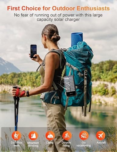 SOXONO Solar Charger Power Bank, PD 20W Fast Charging External Batter, 40000mAh Portable Phone Charger Built in 4 Cables with Dual Bright Flashlights for Camping, Hiking, and Outdoor Use thumbnail 9