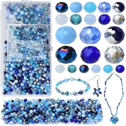 KINGSHINE 4/6/8mm Crystal Glass Beads,3 Sizes Total 1000pcs Faceted Briolette Rondelle Beads with Container,Loose Spacer Beads for DIY Beading Projects,Earrings,Necklaces(Blue Color) thumbnail 4