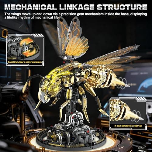 Mechanical Bee Building Set for Adults, Technic Animal Building Block Insect Model with Lights & Moving Wings, Golden Robot Bee Collectible Toy Kit, Creative Display & Gift Idea, 832Pcs thumbnail 5