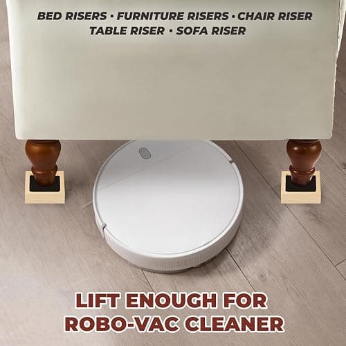 Bed Risers, Furniture Risers (Set of 8-Height 1") Can be Adjusted to 2'' 3''or 4'', Lifts Furniture Risers, Solid Natural Wood Risers, Non-Slip Recessed Hole (Square-Natural Color) thumbnail 7