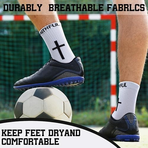 Glitopper 6 Pairs Christian Cross Socks Anti Slip Soccer Sock with Rubber Dot Religion Gift for Men Youth Women Sports thumbnail 5