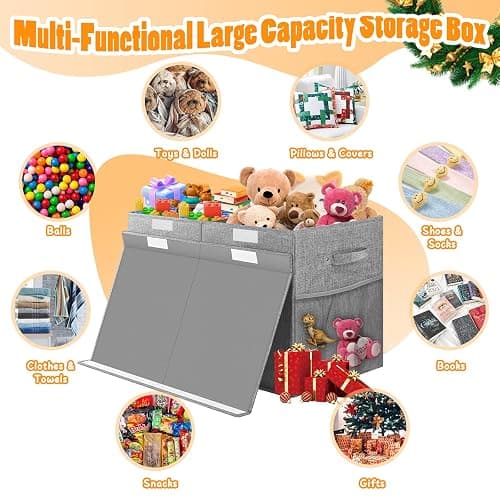 Rocamdo Large Toy Storage Box with Lid Divider, Sturdy Collapsible Toys Organizer Chest Kids Storage Bins Boxes Baskets for Boys, Girls, Nursery, Bedroom, Living Room, Playroom, 25"x13"x16", Gray thumbnail 5